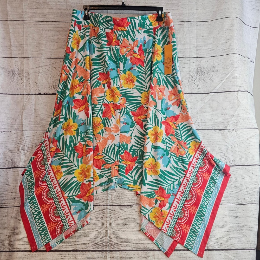 Ruby Rd Woman 2X Tropical Splash Punch Handkerchief Syle Midi Skirt NWT 1095
